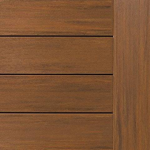 A close-up view of Azek Vintage Cypress display swatch showing wood texture and color.