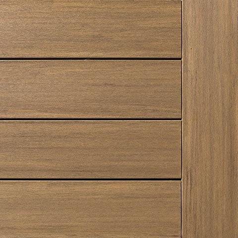 Sample of Azek Vintage Weathered Teak material with a smooth, wood-like texture.